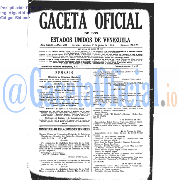 Gaceta Oficial 21725 del 1 Junio 1945