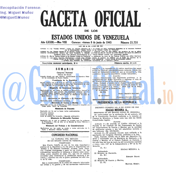 Gaceta Oficial 21731 del 8 Junio 1945
