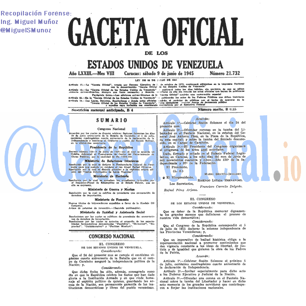 Gaceta Oficial 21732 del 9 Junio 1945