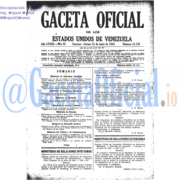 Gaceta Oficial 21737 del 15 Junio 1945