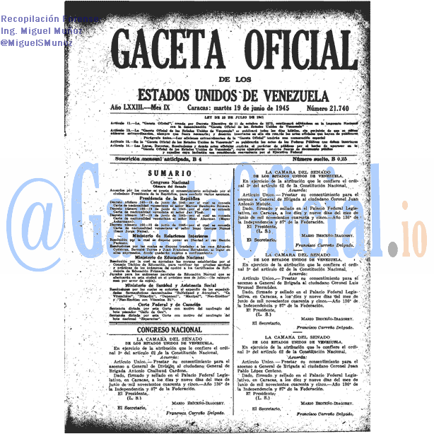 Gaceta Oficial 21740 del 19 Junio 1945