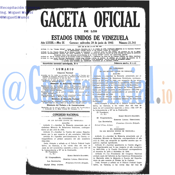 Gaceta Oficial 21741 del 20 Junio 1945