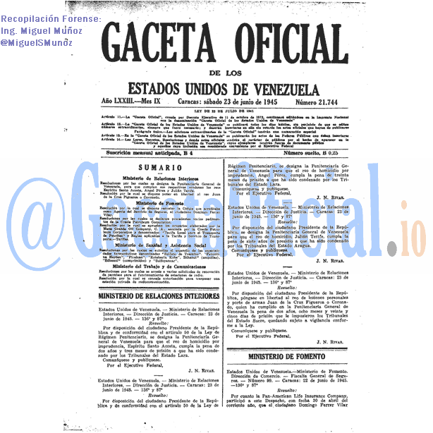 Gaceta Oficial 21744 del 23 Junio 1945