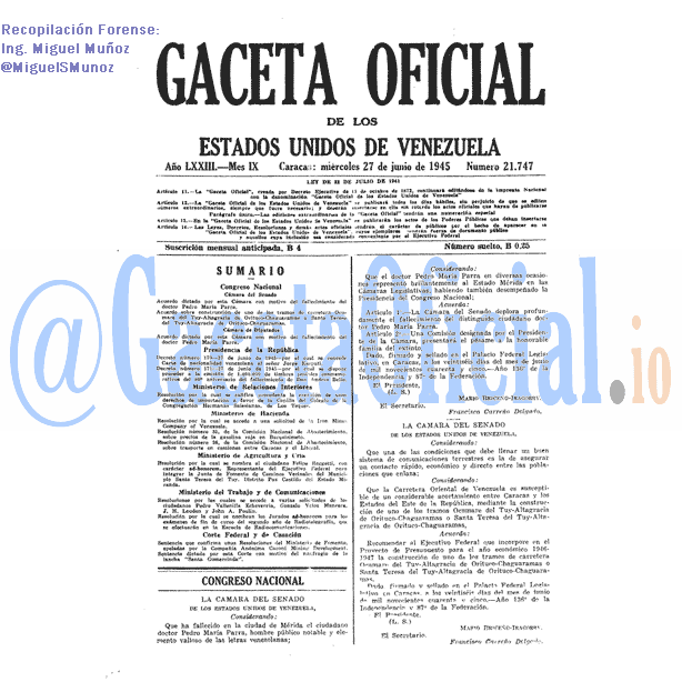 Gaceta Oficial 21747 del 27 Junio 1945