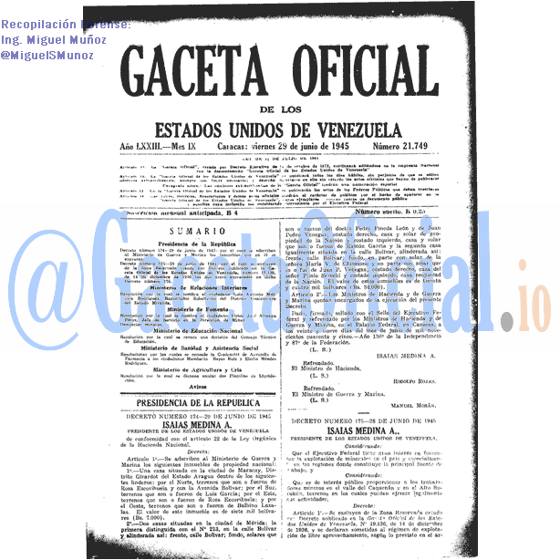 Gaceta Oficial 21749 del 29 Junio 1945