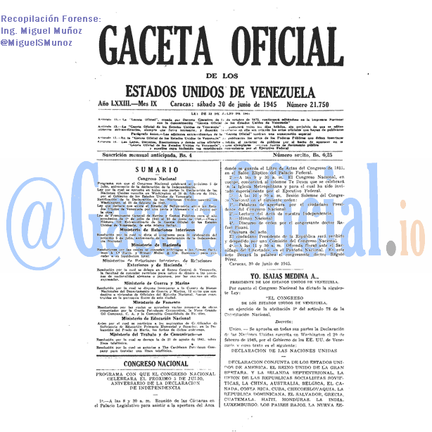 Gaceta Oficial 21750 del 30 Junio 1945