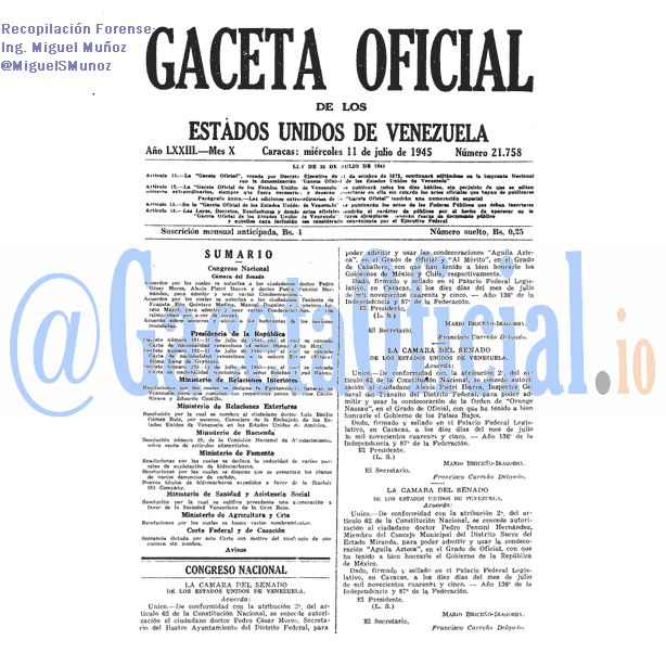 Gaceta Oficial 21758 del 11 Julio 1945