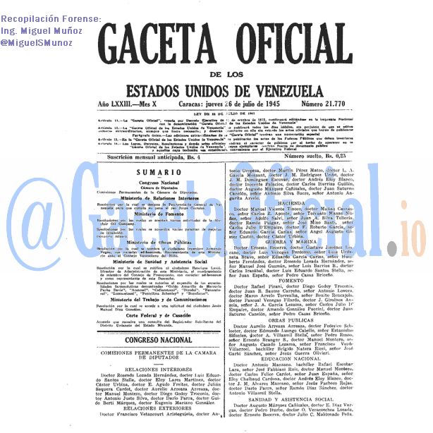 Gaceta Oficial 21770 del 26 Julio 1945