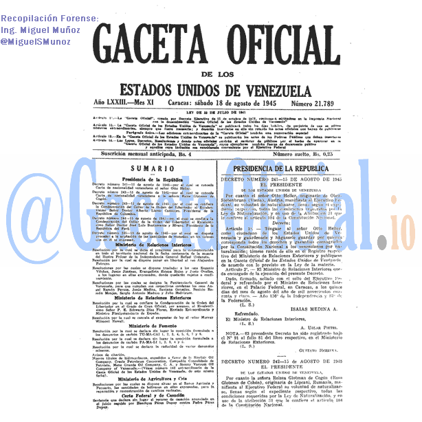 Gaceta Oficial 21789 del 18 Agosto 1945