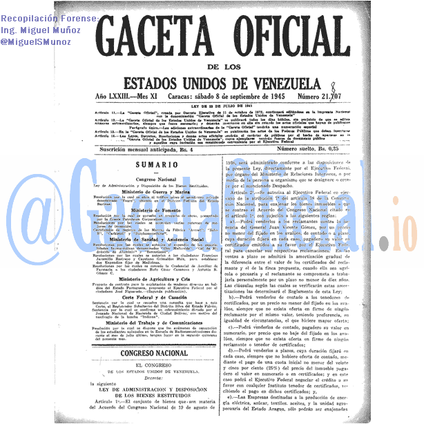 Gaceta Oficial 21807 del 8 Septiembre 1945