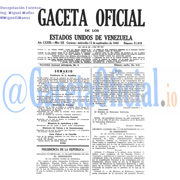 Gaceta Oficial 21810 del 12 Septiembre 1945