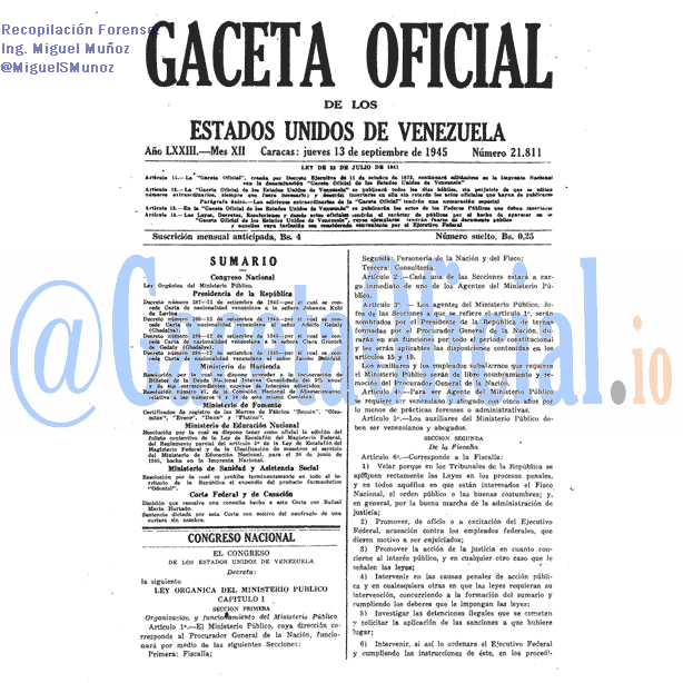 Gaceta Oficial 21811 del 13 Septiembre 1945