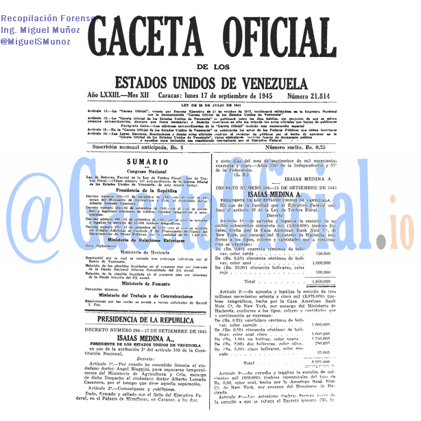 Gaceta Oficial 21814 del 17 Septiembre 1945