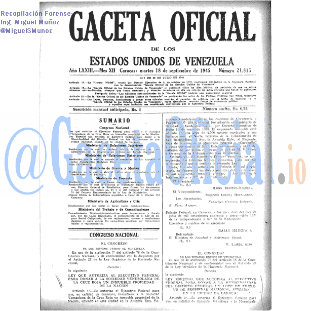 Gaceta Oficial 21815 del 18 Septiembre 1945