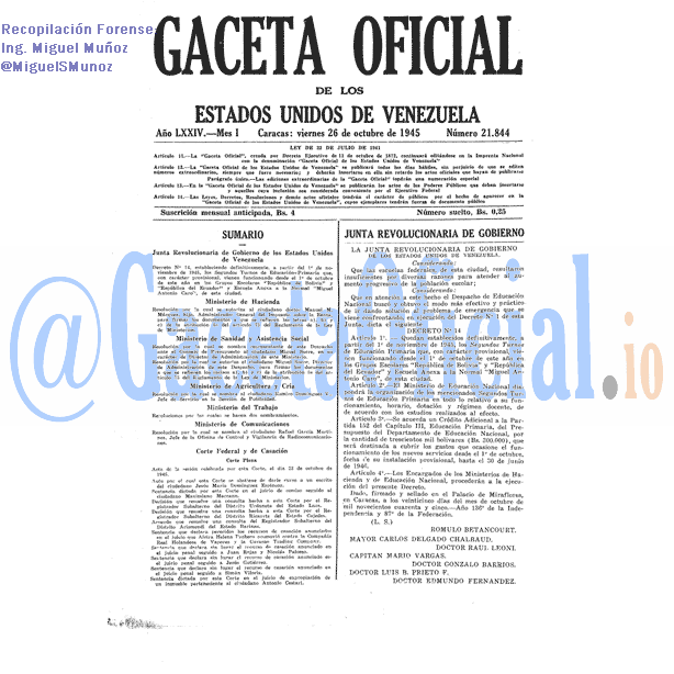 Gaceta Oficial 21844 del 26 Octubre 1945