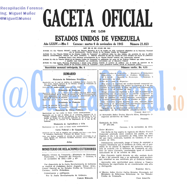 Gaceta Oficial 21853 del 6 Noviembre 1945
