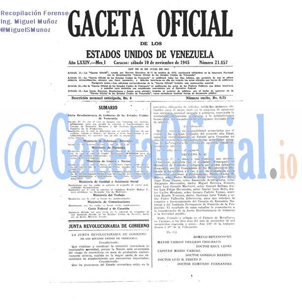 Gaceta Oficial 21857 del 10 Noviembre 1945