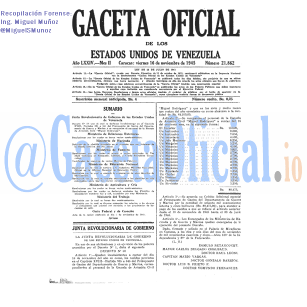 Gaceta Oficial 21862 del 16 Noviembre 1945