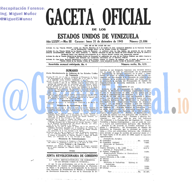 Gaceta Oficial 21896 del 31 Diciembre 1945