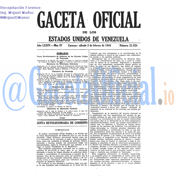 Gaceta Oficial 21924 del 2 Febrero 1946