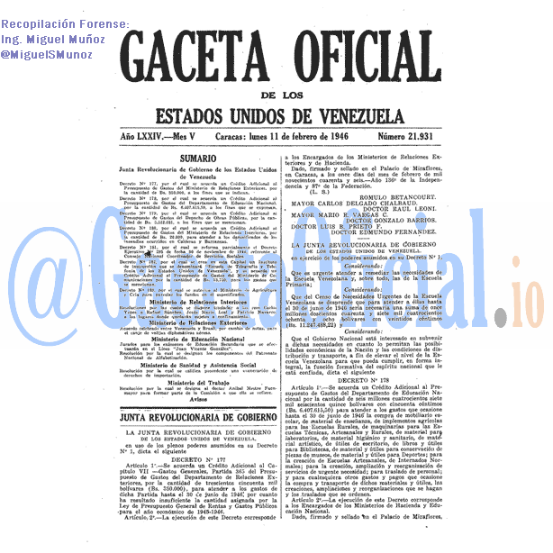 Gaceta Oficial 21931 del 11 Febrero 1946