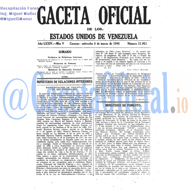 Gaceta Oficial 21951 del 6 Marzo 1946
