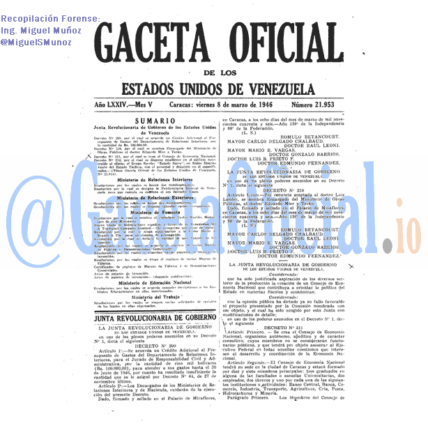 Gaceta Oficial 21953 del 8 Marzo 1946