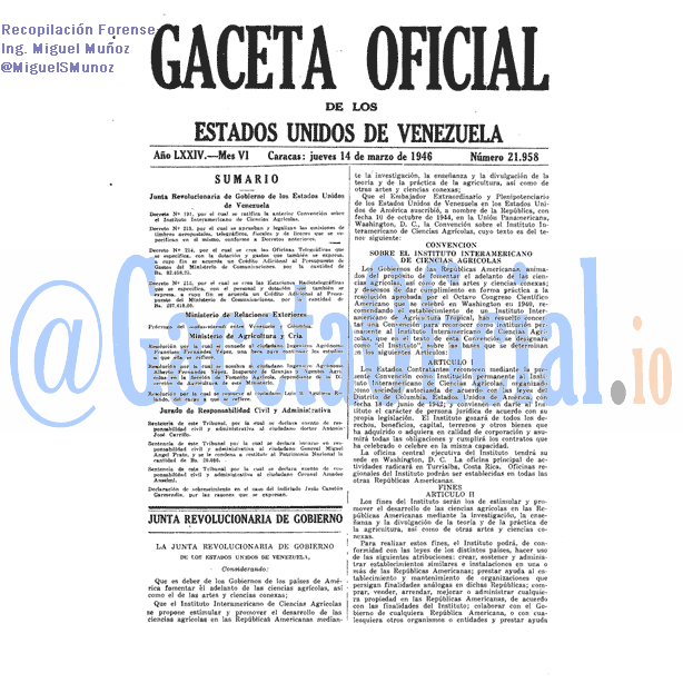 Gaceta Oficial 21958 del 14 Marzo 1946