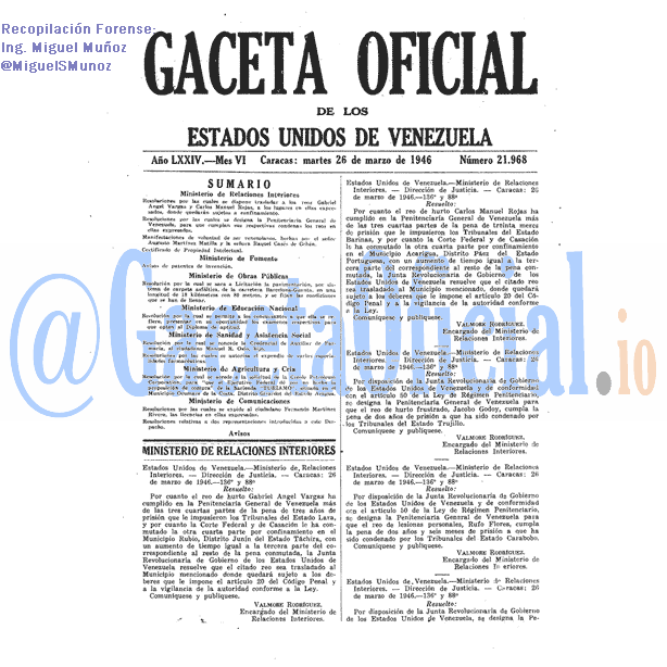 Gaceta Oficial 21968 del 26 Marzo 1946