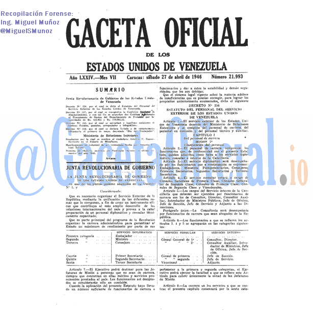 Gaceta Oficial 21993 del 27 Abril 1946