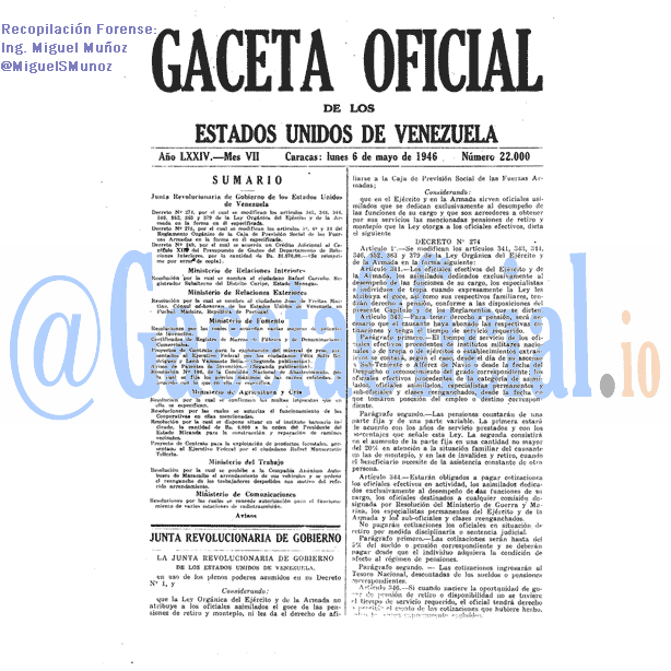 Gaceta Oficial 22000 del 6 Mayo 1946