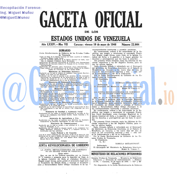 Gaceta Oficial 22004 del 10 Mayo 1946