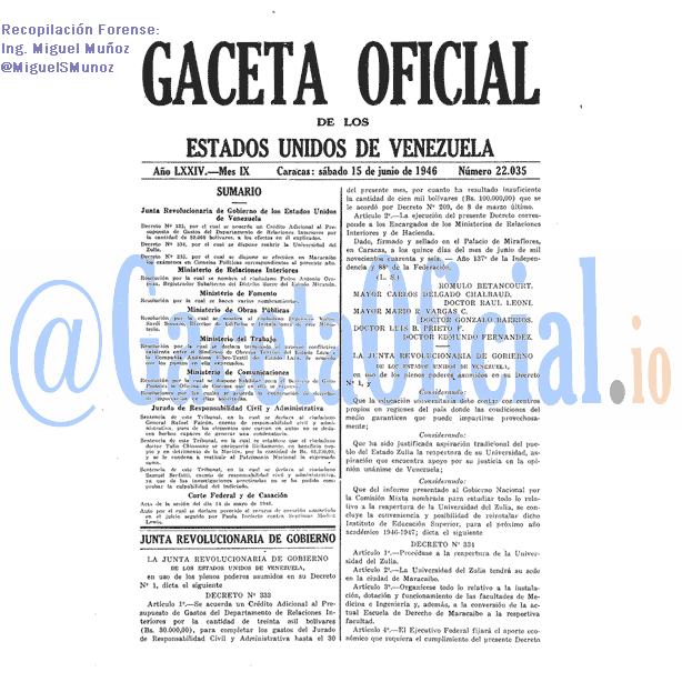 Gaceta Oficial 22035 del 15 Junio 1946