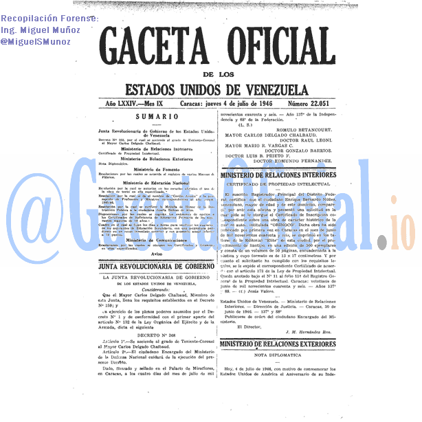Gaceta Oficial 22051 del 4 Julio 1946