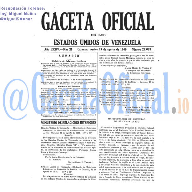 Gaceta Oficial 22083 del 13 Agosto 1946