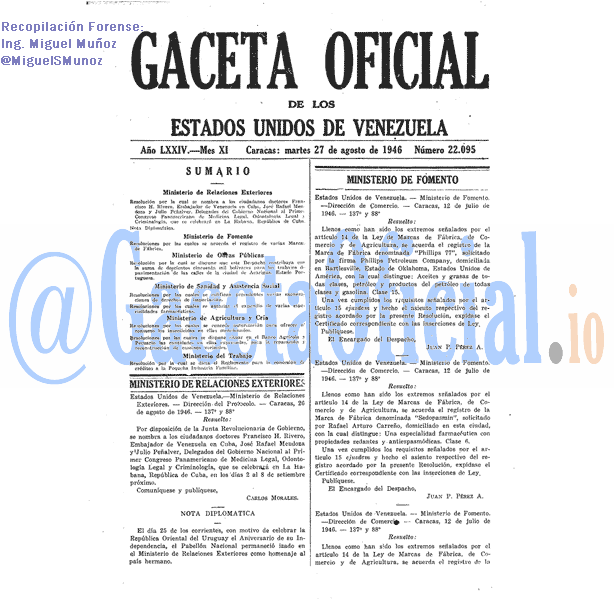 Gaceta Oficial 22095 del 27 Agosto 1946