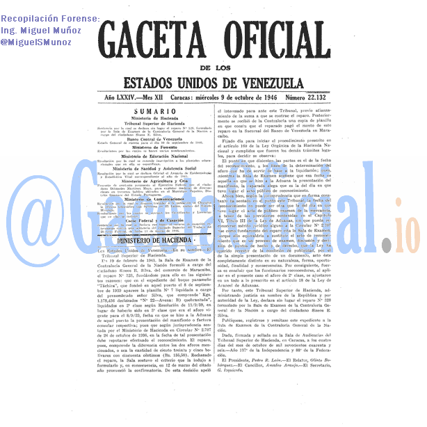 Gaceta Oficial 22132 del 9 Octubre 1946