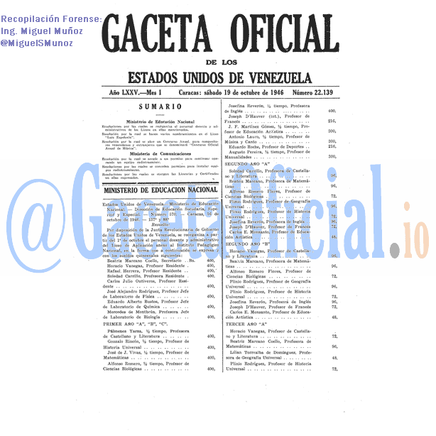 Gaceta Oficial 22139 del 19 Octubre 1946