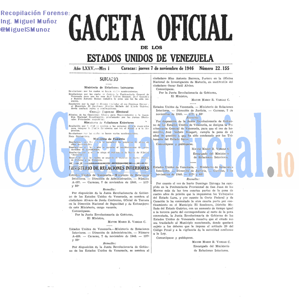 Gaceta Oficial 22155 del 7 Noviembre 1946