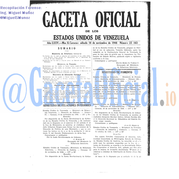Gaceta Oficial 22163 del 16 Noviembre 1946