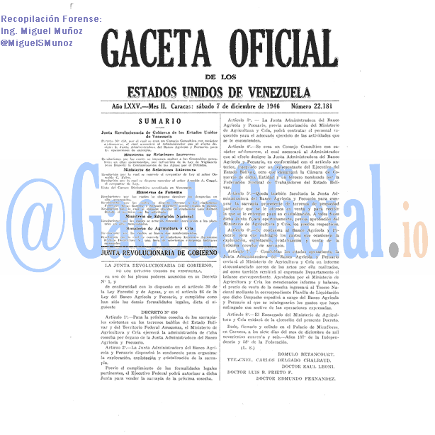 Gaceta Oficial 22181 del 7 Diciembre 1946