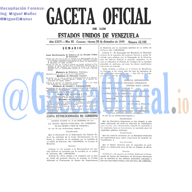 Gaceta Oficial 22192 del 20 Diciembre 1946