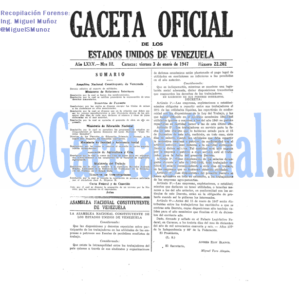 Gaceta Oficial 22202 del 3 Enero 1947
