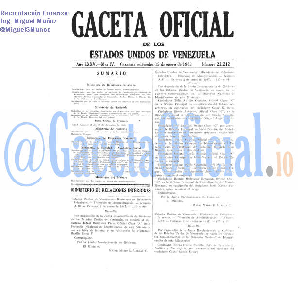 Gaceta Oficial 22212 del 15 Enero 1947