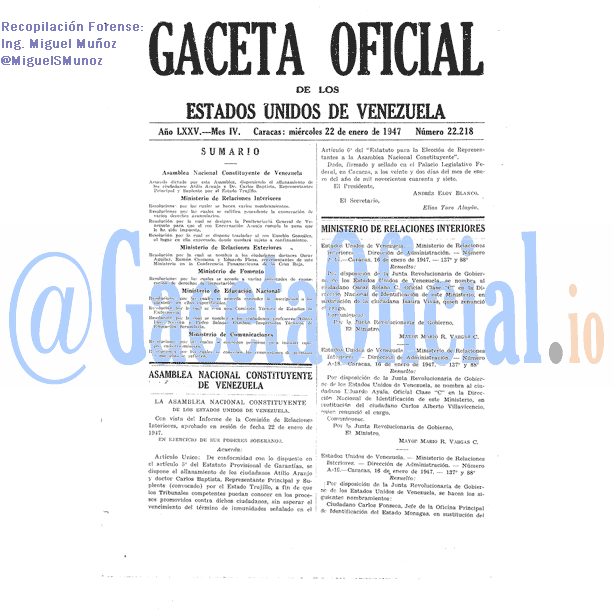 Gaceta Oficial 22218 del 22 Enero 1947