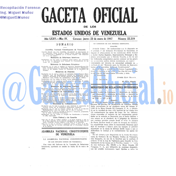 Gaceta Oficial 22219 del 23 Enero 1947