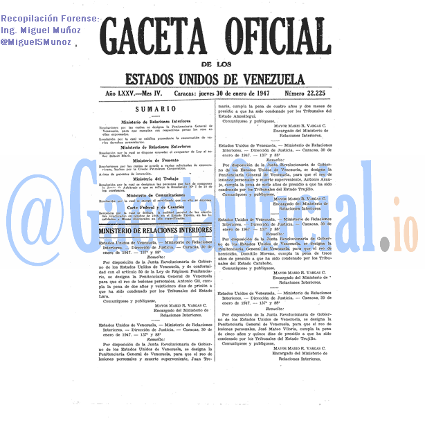 Gaceta Oficial 22225 del 30 Enero 1947