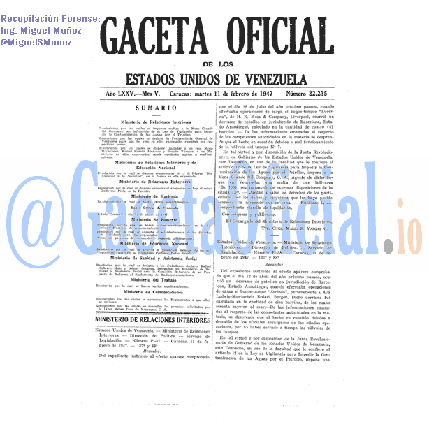 Gaceta Oficial 22235 del 11 Febrero 1947