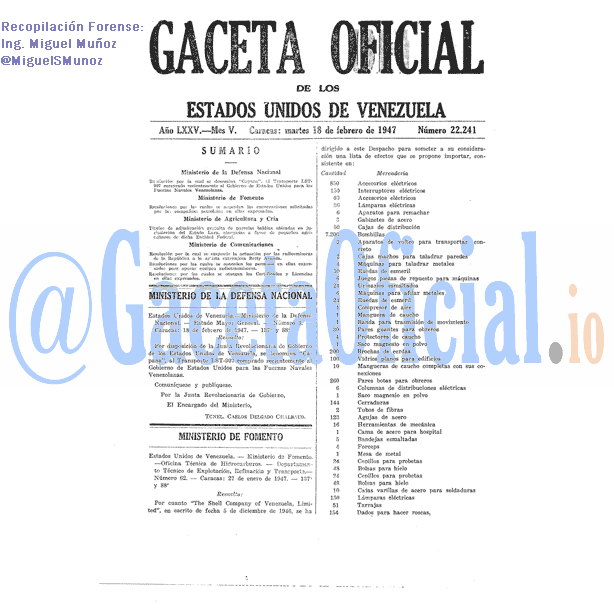 Gaceta Oficial 22241 del 18 Febrero 1947