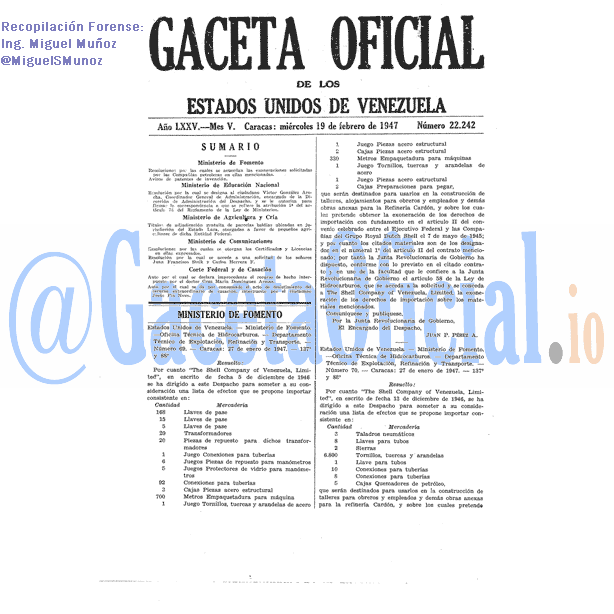 Gaceta Oficial 22242 del 19 Febrero 1947